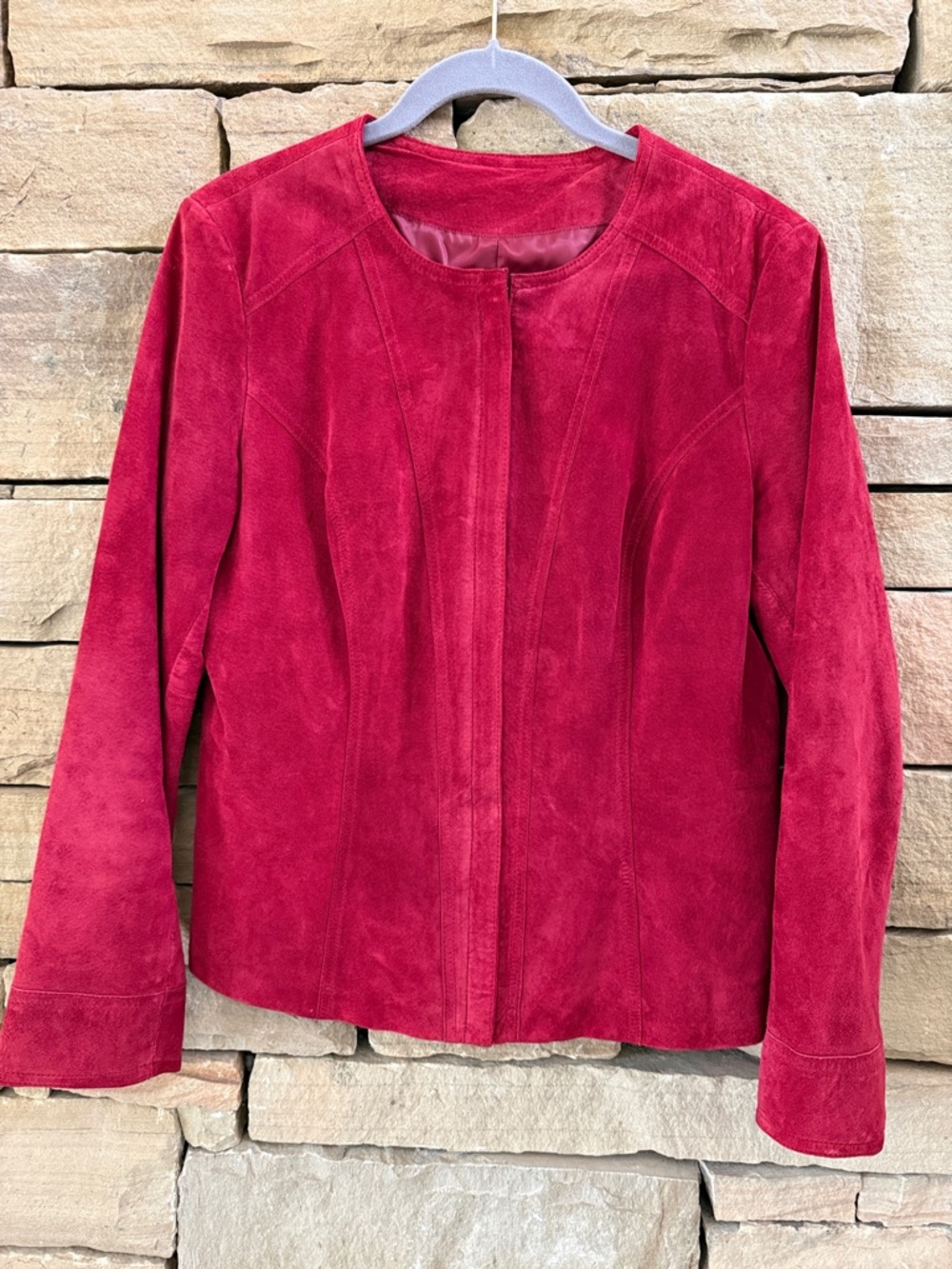 Alfani Red Suede Zip Up Minimalist Short Jacket